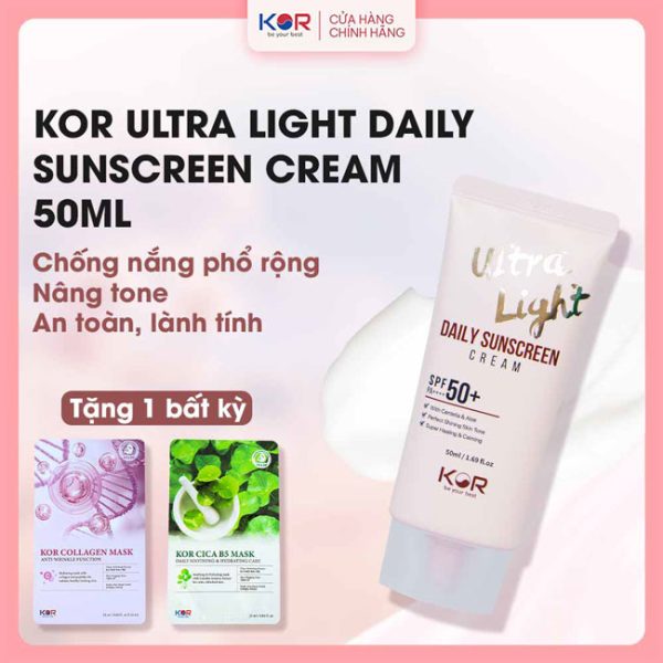 Kem chống nắng nâng tone KOR Hàn Quốc Ultra Light Daily Sunscreen Cream SPF 50+ PA ++++