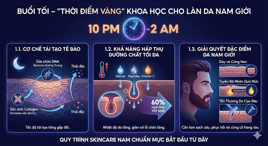 Dưỡng da buổi tối cho nam – Thời điểm vàng cho làn da nam giới