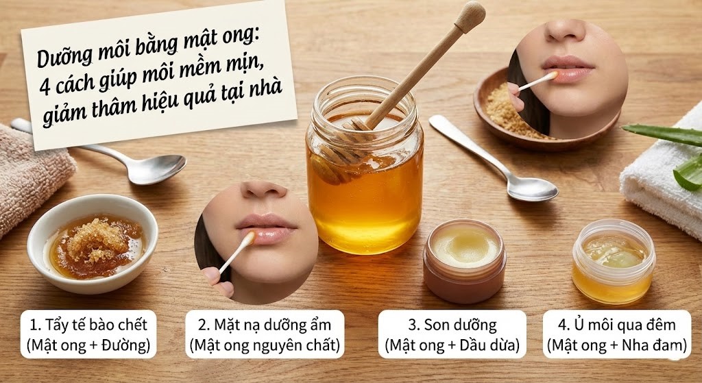 Dưỡng môi bằng mật ong: 4 cách giúp môi mềm mịn, giảm thâm hiệu quả tại nhà