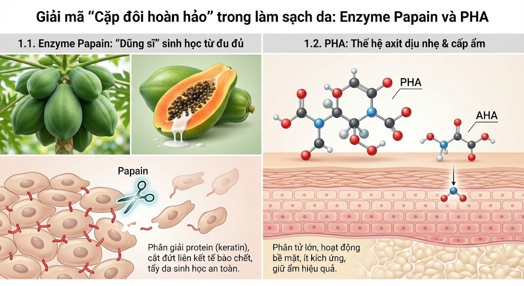 Sữa rửa mặt chứa Enzym PAPAin và PHA : Lợi ích & cách dùng đúng