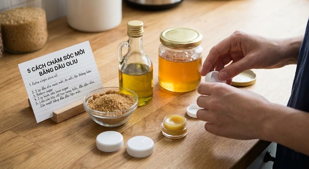 Mách bạn 5 cách chăm sóc môi bằng dầu oliu dễ làm, hiệu quả tại nhà
