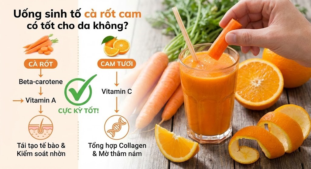 Sinh tố carot cam – Combo hủy diệt vết thâm, da sáng mịn tự nhiên