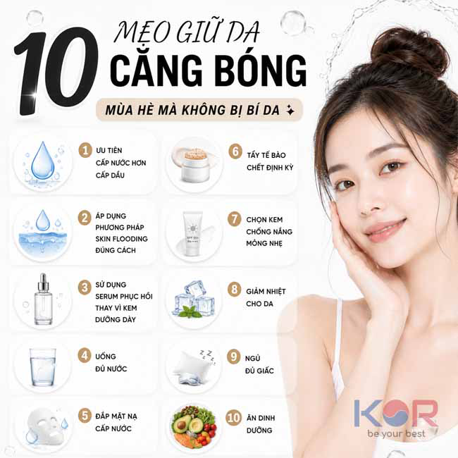 10 mẹo giữ da căng bóng mùa hè mà không bị bí da