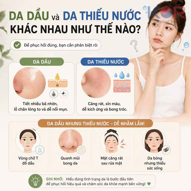 Da dầu và da thiếu nước khác nhau như thế nào?