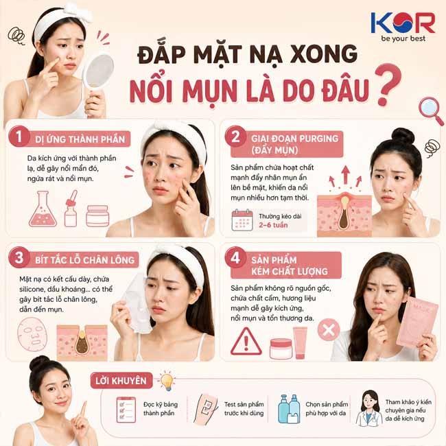Đắp mặt nạ xong nổi mụn là do đâu?