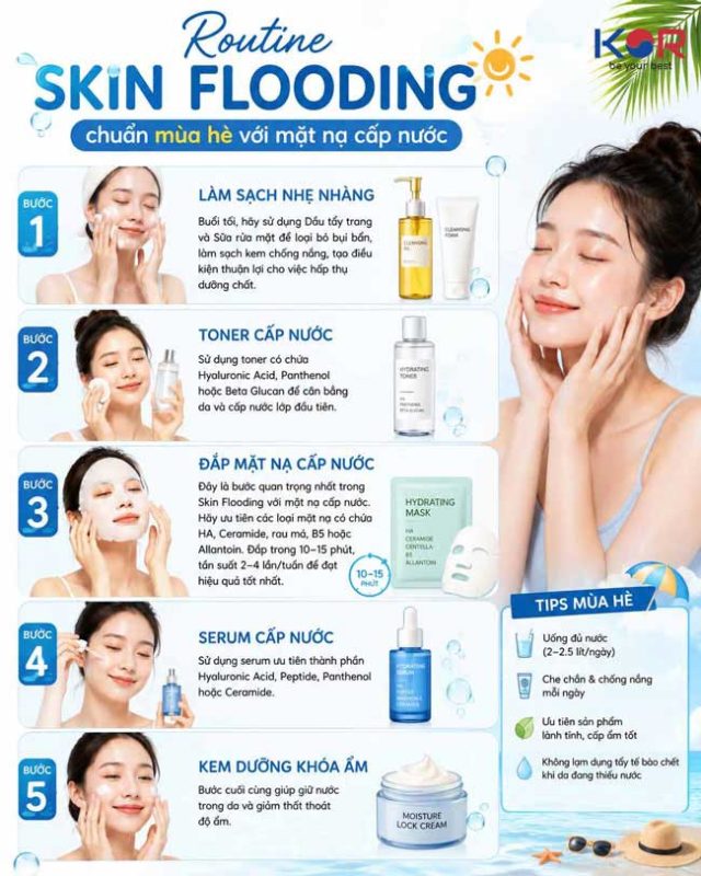 Routine Skin Flooding chuẩn mùa hè với mặt nạ cấp nước