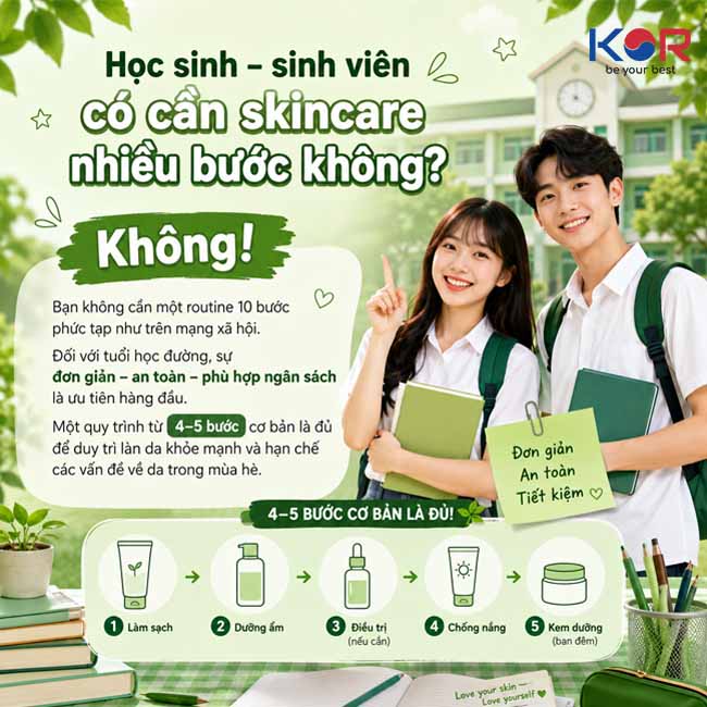 Học sinh – sinh viên có cần skincare nhiều bước không?