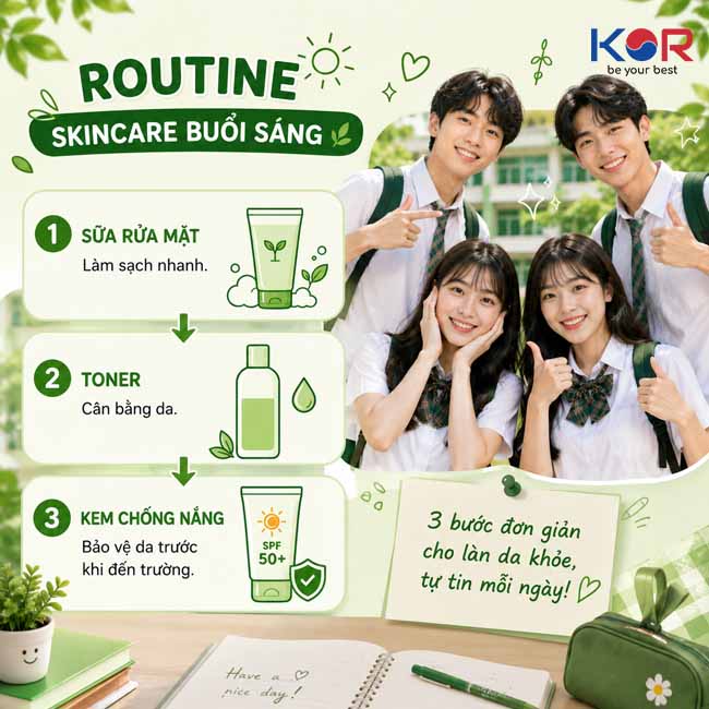 Routine skincare buổi sáng và tối