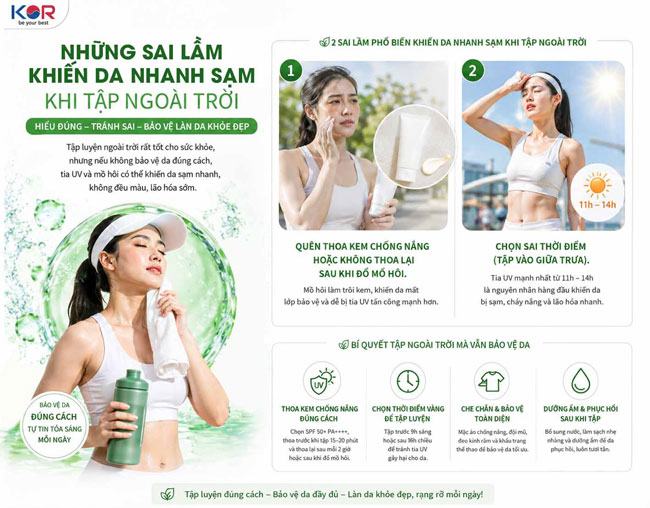 Những sai lầm khiến da nhanh sạm khi tập ngoài trờ