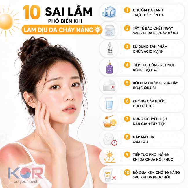 10 sai lầm phổ biến khi làm dịu da cháy nắng