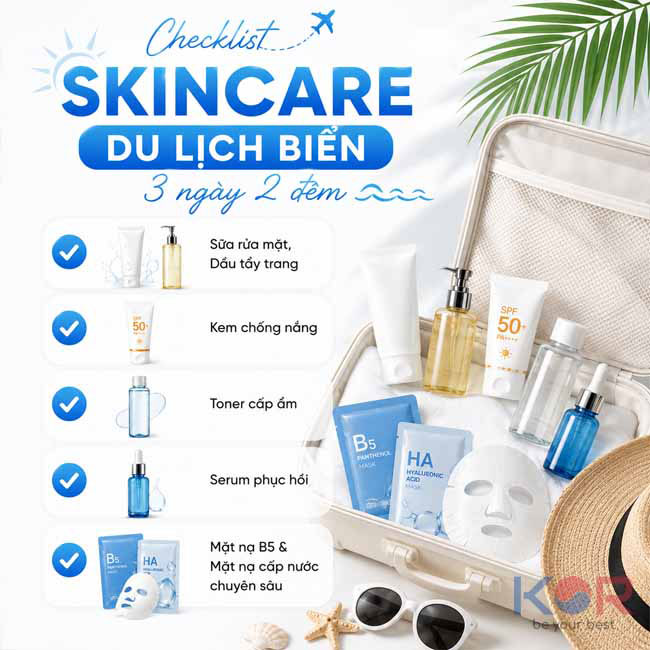 Checklist skincare du lịch biển 3 ngày 2 đêm